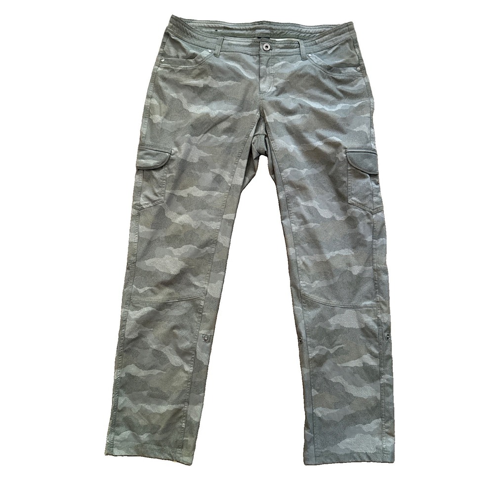 KUHL Freeflex Roll-Up Hiking Pant Women 16 Green Camo Cargo Pocket Quick Dry UPF